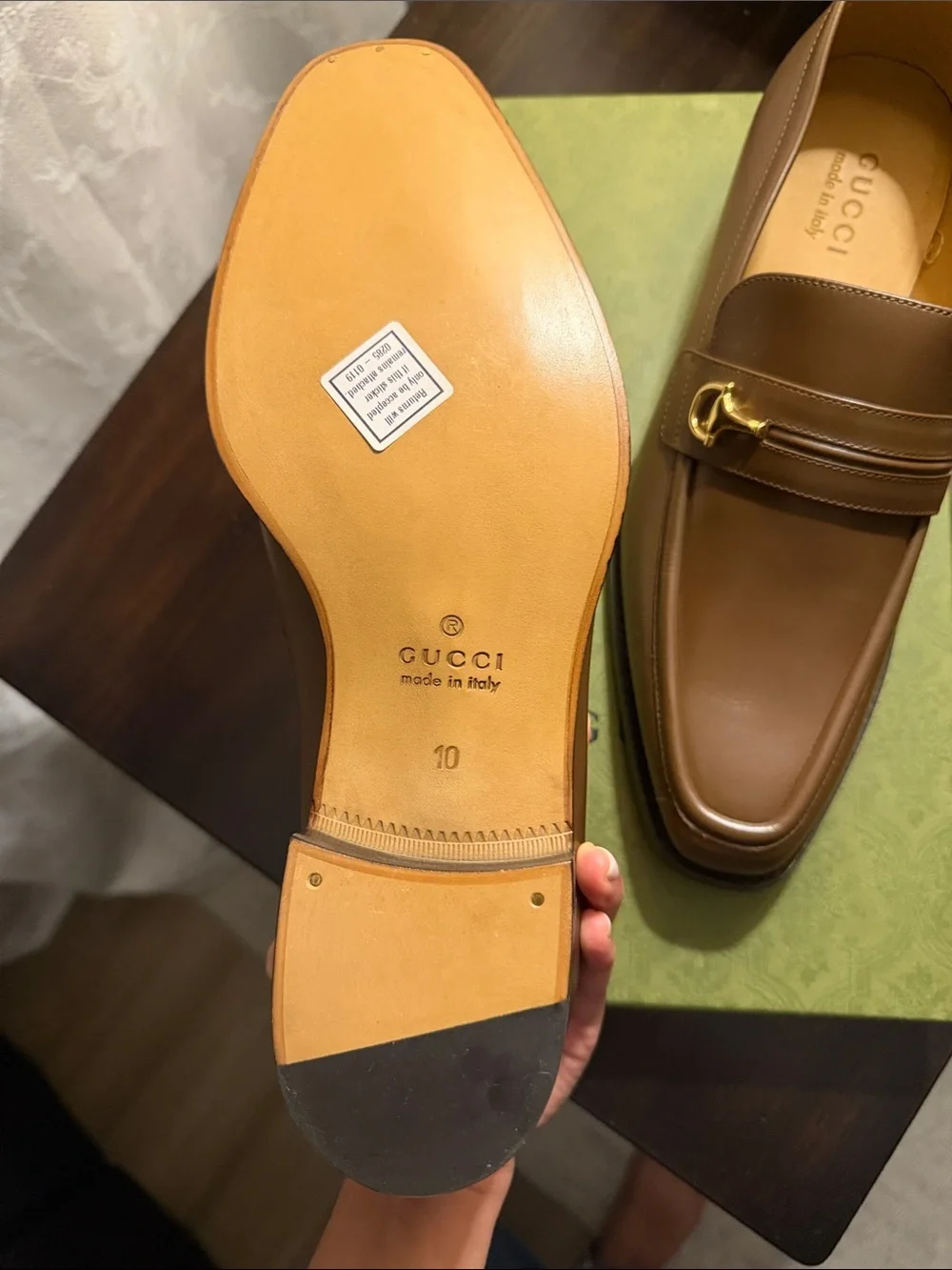 Gucci Men’s Tan Leather Horsebit Loafers- new, never worn